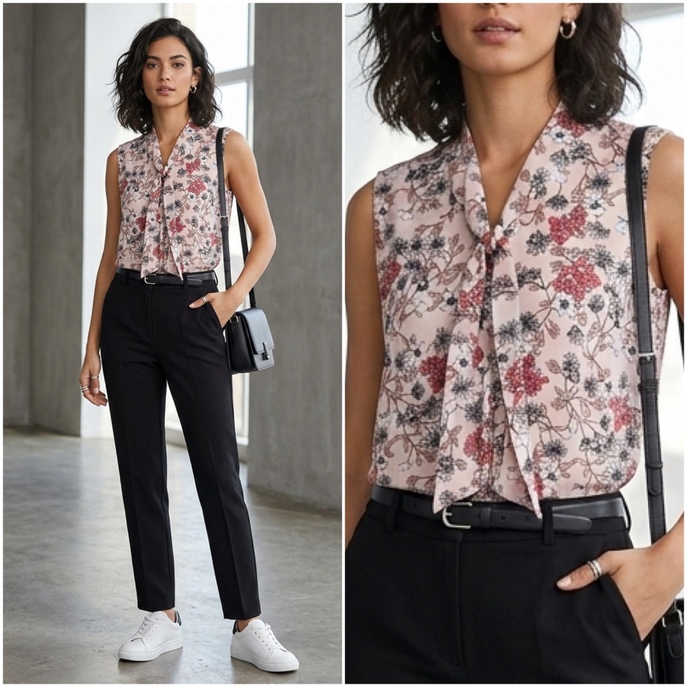 Liz Claiborne Career Floral Tie Neck Blouse